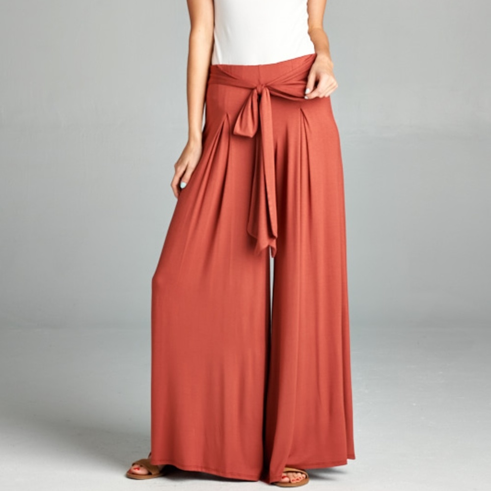 ️5Palazzo Pants w/ Tie Front Marsala Color